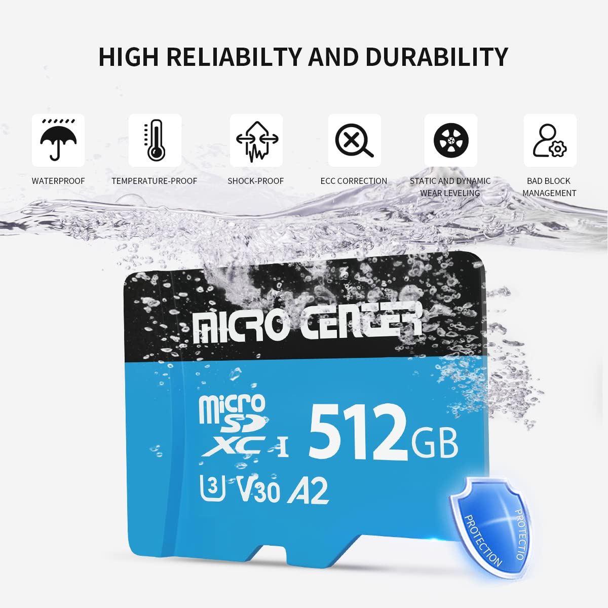 INLAND Micro Center Performance - Tarjeta microSDXC de 512 GB, tarjeta micro SD A2, UHS-I C10 U3 V30 A2 4K UHD tarjeta de memoria flash de video con adaptador para smartphones, tabletas, drones y