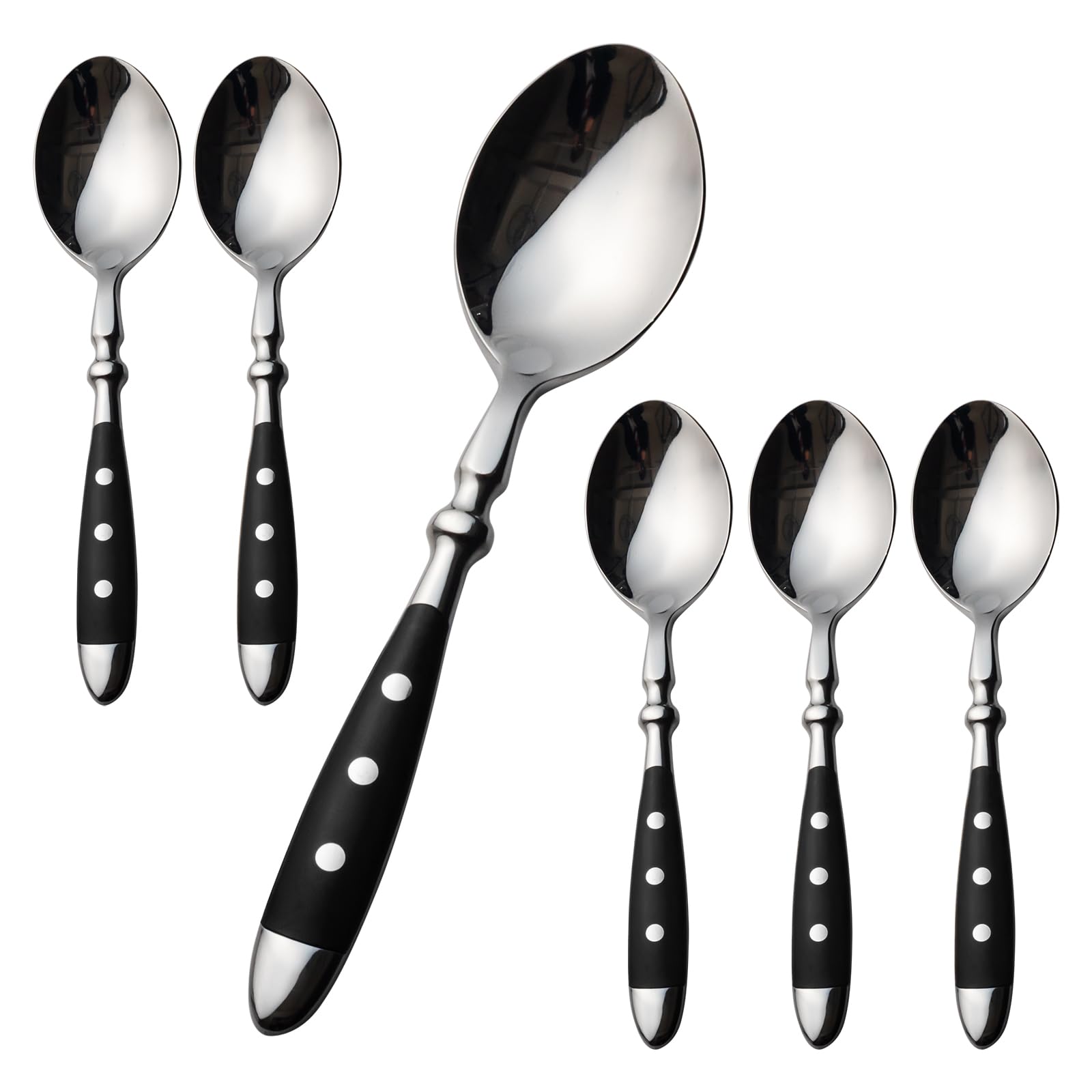 Alata Cucchiai da zuppa, 6 pezzi, in acciaio inox, cucchiai da tavola, con manici neri, lucidati a specchio, posate per casa, ristorante, hotel, uso quotidiano, serie Berlin