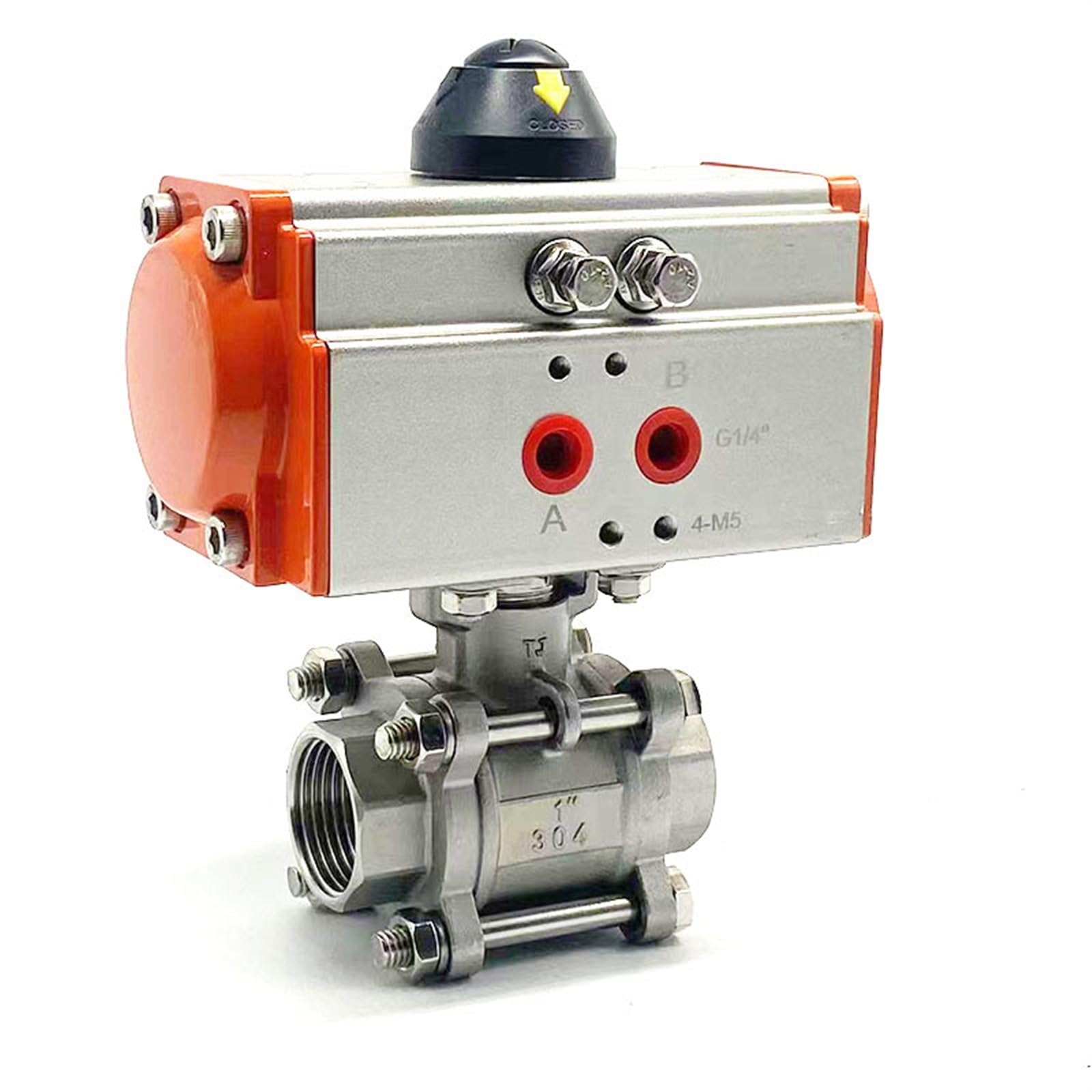 HDPHCRIUN Q611F-16P 1inch Three Piece 304 Stainless Steel High Platform Pneumatic Ball Valve With Double Acting Cylinder 1Pcs(Double Action)
