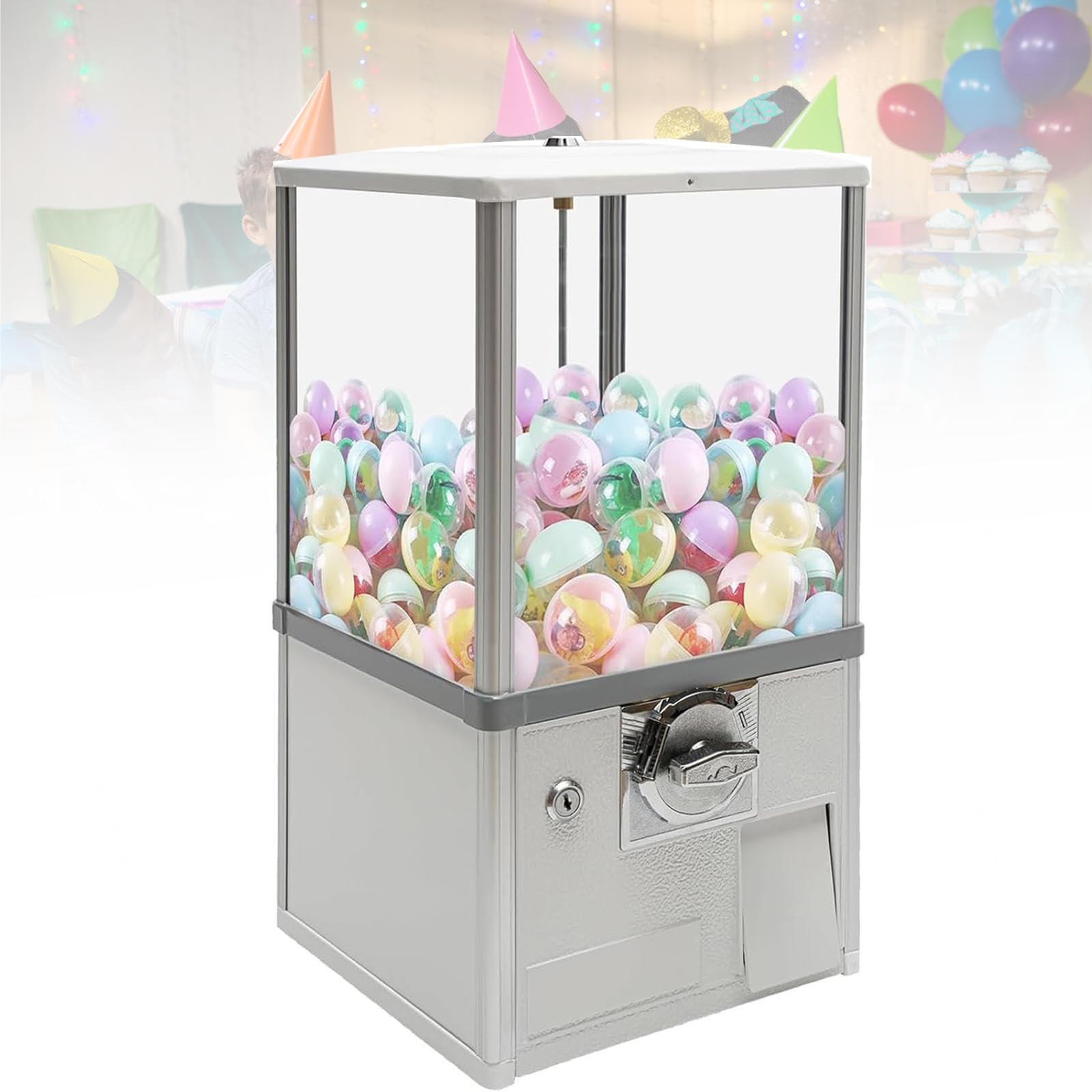 Macchina per gashapon commerciale, dispenser di capsule e palline saltarine con portamonete, premi per feste, compleanni, eventi negozi, design compatto, nero