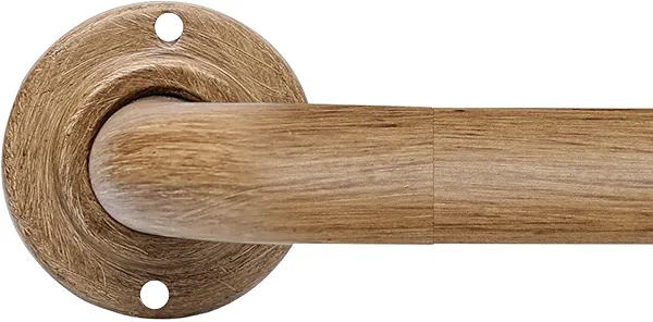 Wood Curtain Rods for Windows: 1 Inch Diameter Heavy Duty Adjustable Curtain Rod 72" to 144", Wood Grain Pattern Blackout Wrap Around Windows Rod for Indoor and Outdoor,All Metal