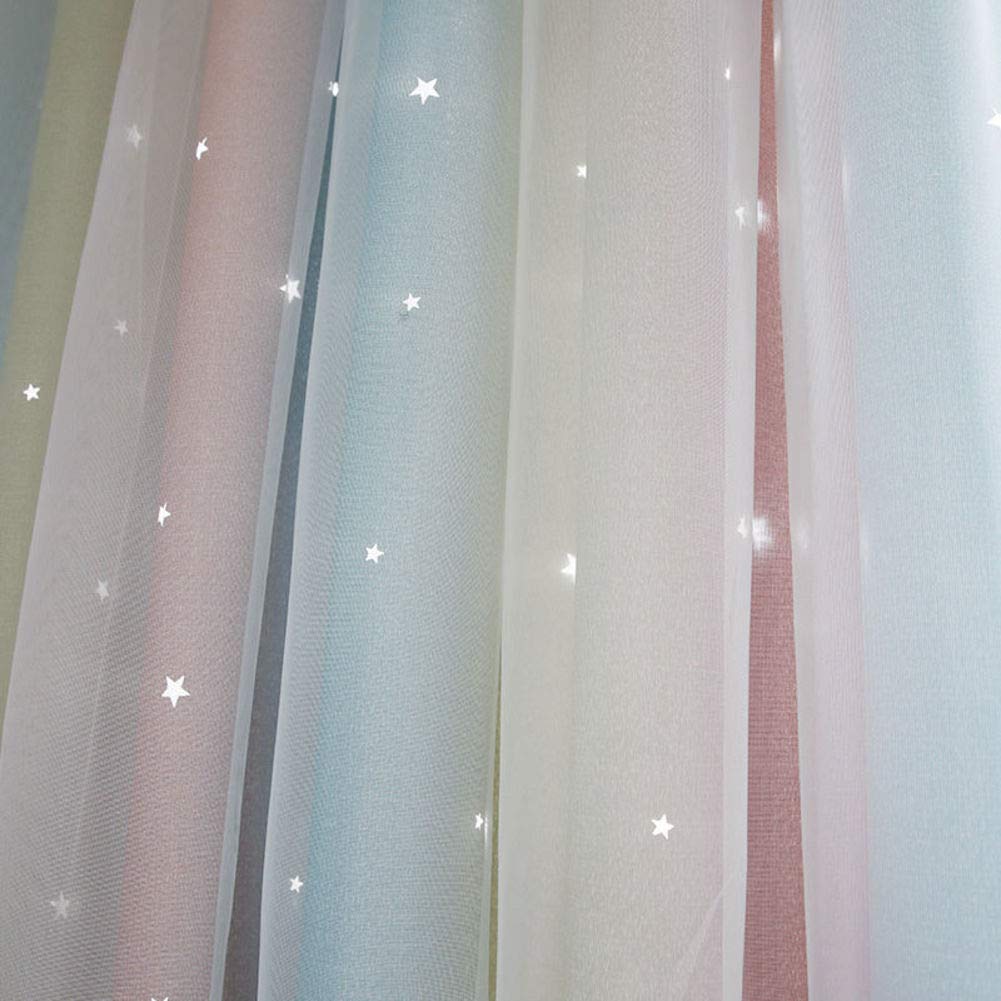 Rayas Tul Cortina,2 Capa Estrella Hueco Romántico Cortinas Paneles Tratamiento,Apagón Cortina De Ventana para Las Niñas Balcón Salón A 300x270cm(118x106inch)