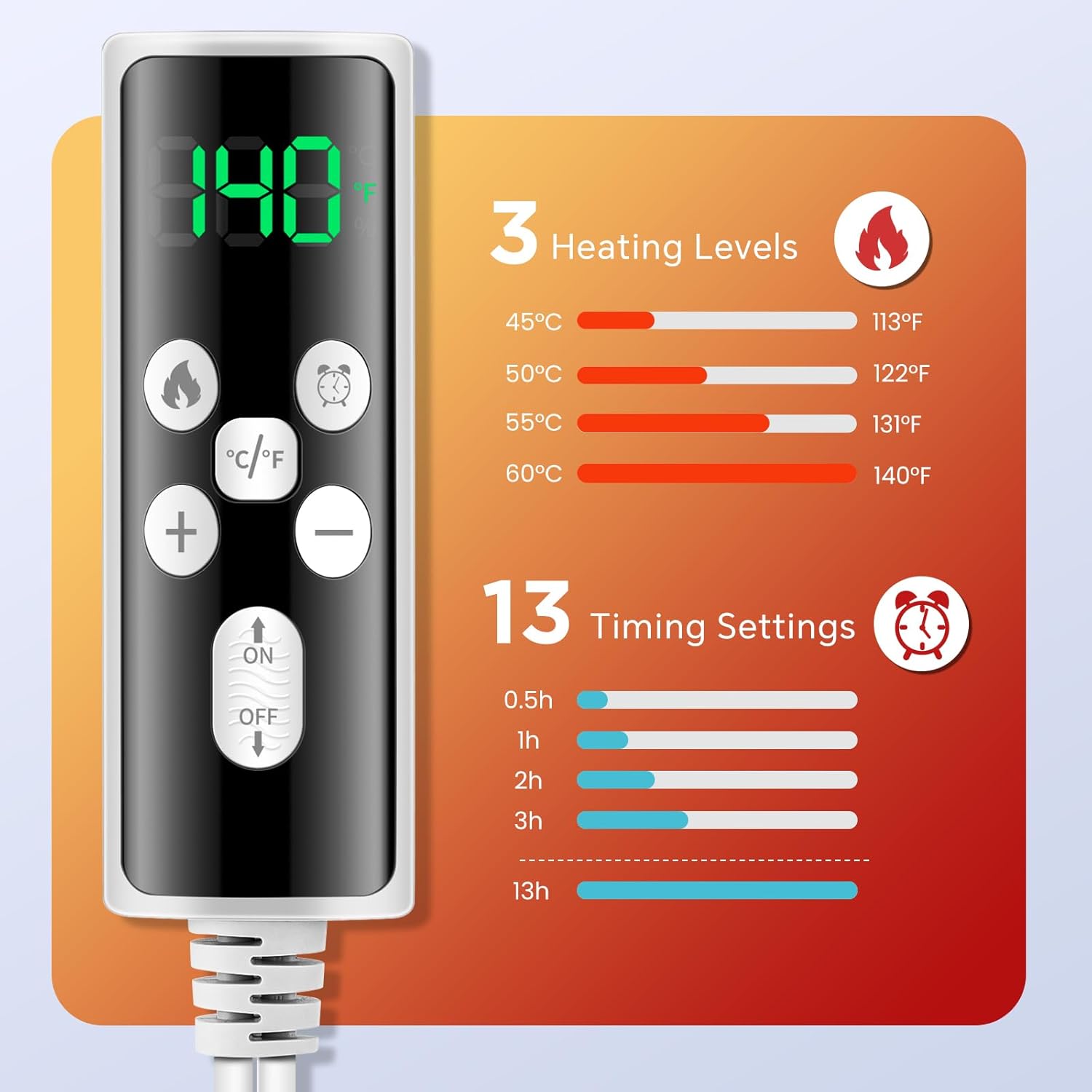 Hip Heating Pad for Hip Pain Relief, Heated Hip Brace for Sciatica Pain Relief, Back/Thigh/Leg/Buttock Electric Heating Therapy Pad for Men Women, 3 Heat and 13 Timing Settings - Image 2