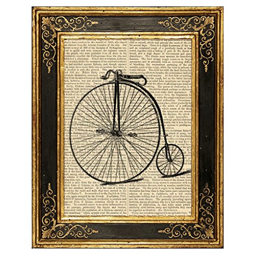 High Wheel Bicycle Upcycled Vintage Book Page Art Print 8x10