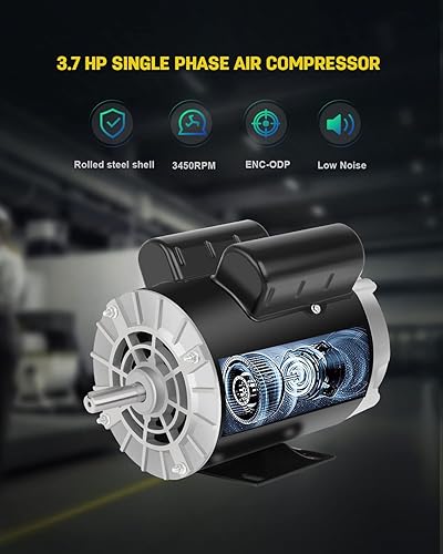Miniatura 3 de Motor de compresor de aire de 3.7 HP, motor eléctrico de 3450 RPM, motor monofásico de 230 V 17.2 A, eje con llave de 56 marcos de 58 pulgadas,