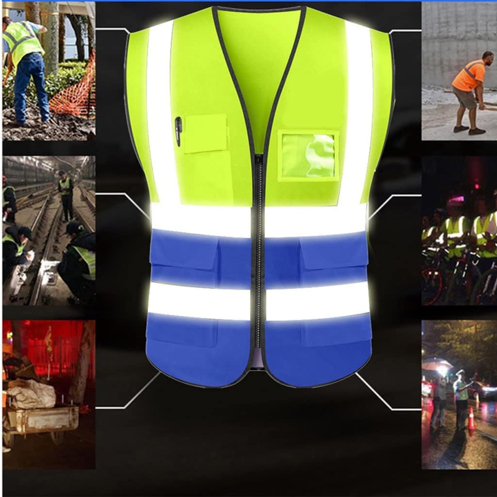 hi vis chaleco reflectante de alta visibilidad, Chaleco de seguridad Chaleco reflectante ligero con bandas reflectantes 4 bolsillos