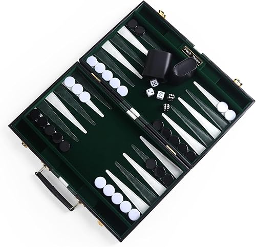 Vista 11 de Juego de mesa clásico de Backgammon azul de 18 pulgadas con funda de cuero de primera calidad, juego de backgammon de estrategia de viaje portátil