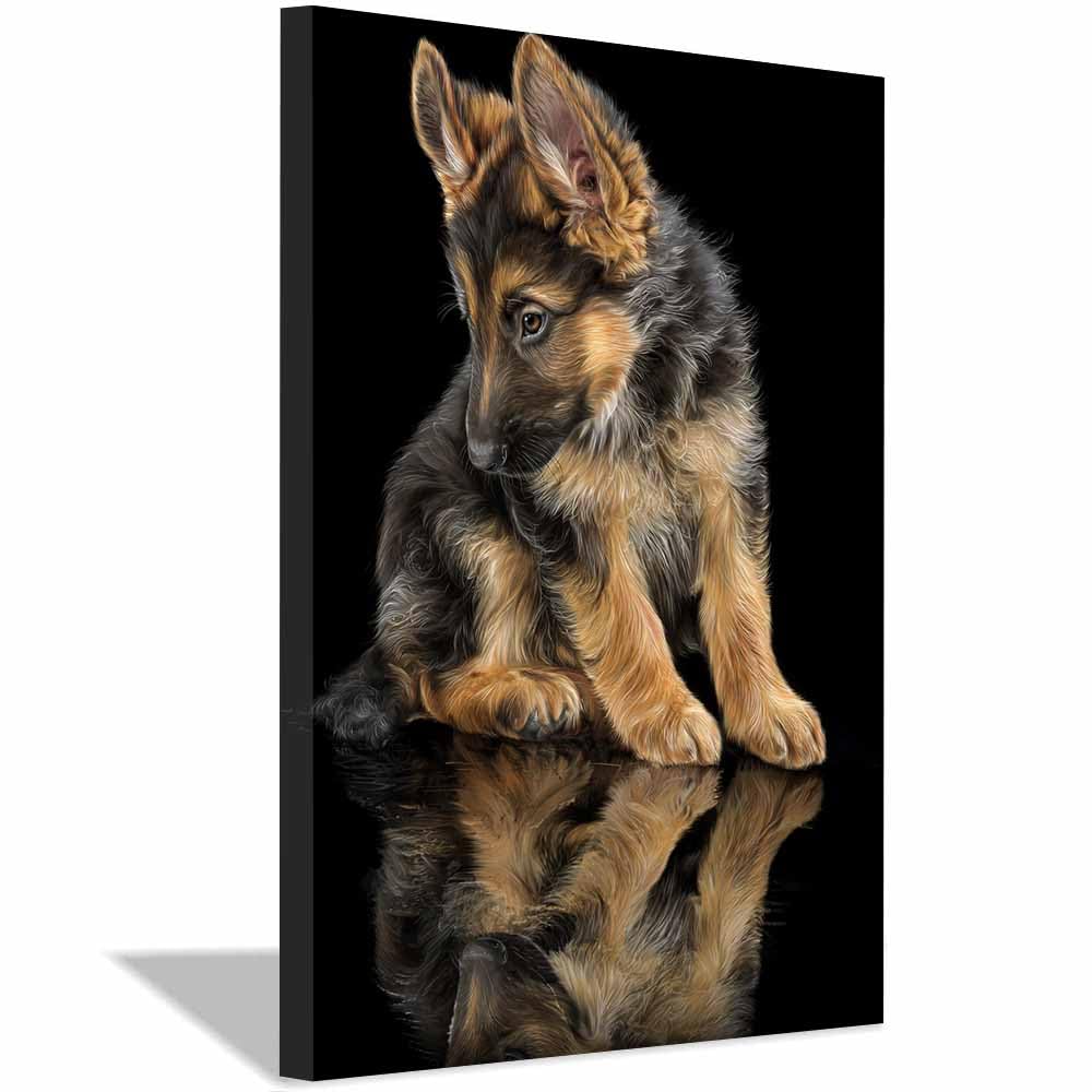 ZAMAEIU Animal Dog Canvas German shepherd puppys Funny Animal Picture Print Artwork The, For Home Modern Living Room Bedroom Decoration(black)-80x120cm Framed
