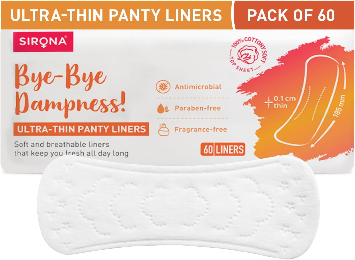 Sirona Dry Comfort Daily Use Panty Liners for Women - Large, 60 Liners - Soft Cottony Panty Liner Pads for Women with 8 hours Protection (Large, 60)