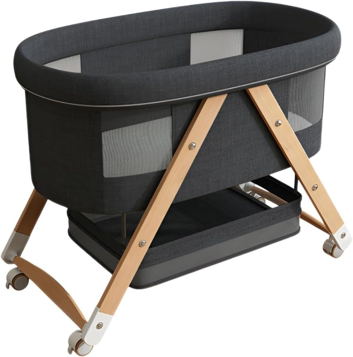 Conutooベビーベッド 折畳み可能 組み立て簡単 スペース 収納バスケット・マット・蚊帳・キャスタ付き コンパクト移動簡単 通気