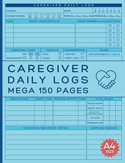 Caregiver Daily Log Book: Mega 150 Page Care Journal to Track the Medication, Meals, Vital Signs & much more for Elderly & Seniors or Patients with Dementia & Alzheimer's