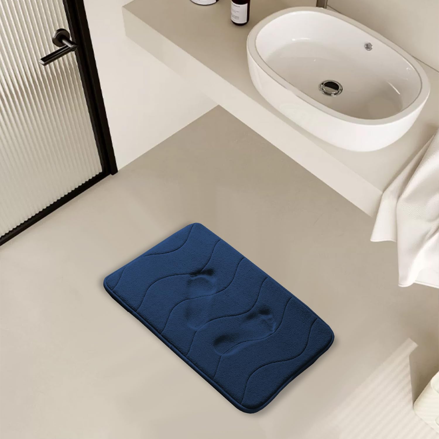 Sponsored Ad – Memory Foam Bath Mat Bathroom Rug Flannel Velvety Bath Mat Non Slip Absorbent Rugs for Bathroom/Bedroom Easier to Dry and Extra Soft, Machine Washable,50x80cm,Navy