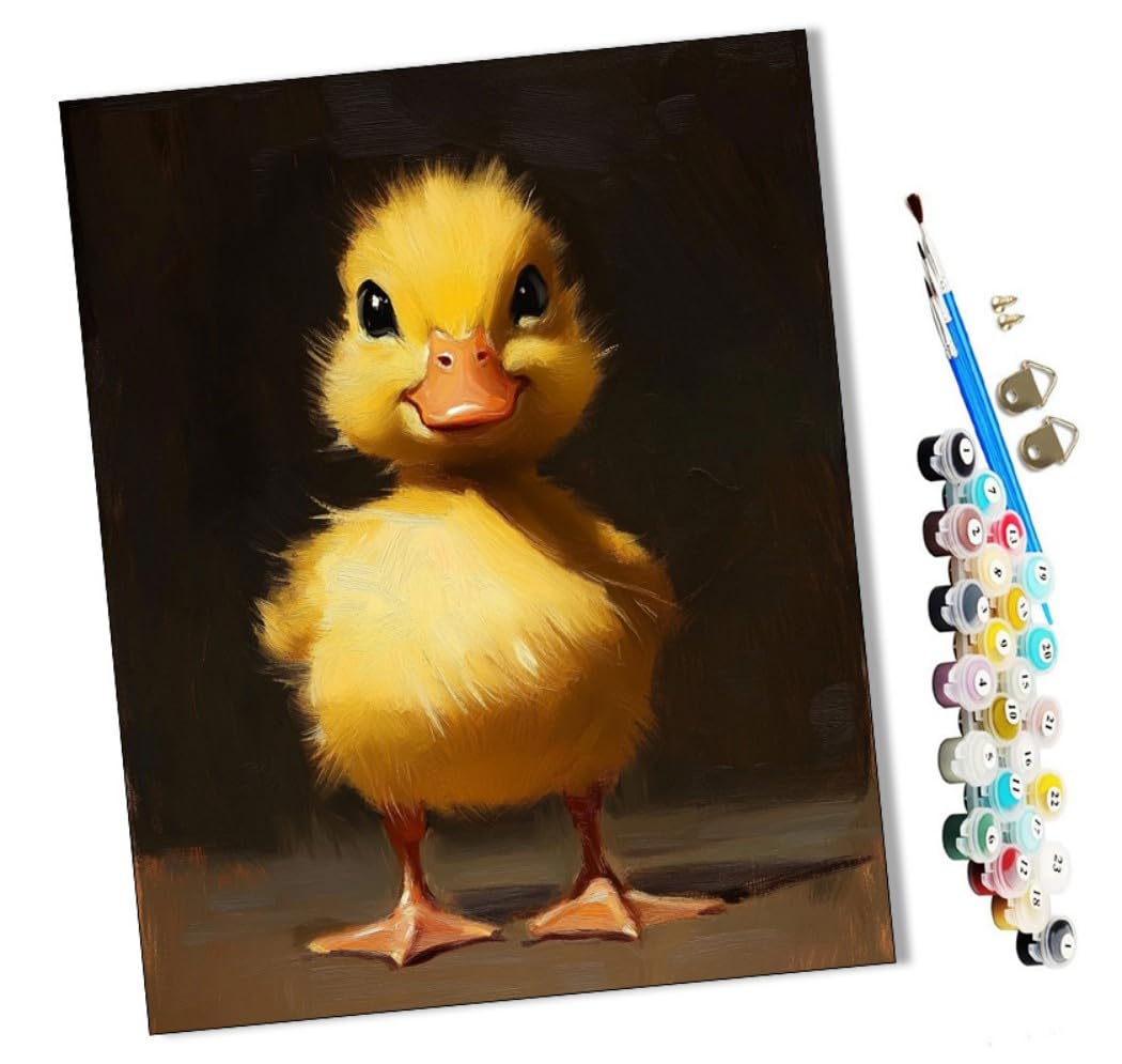 WMZPOY Paint by Numbers Cartoon Cute Duck for Adults and Kids DIY Oil Painting Gift Kits Pre-Printed Canvas Art Home Decoration 16x20 inch Frameless