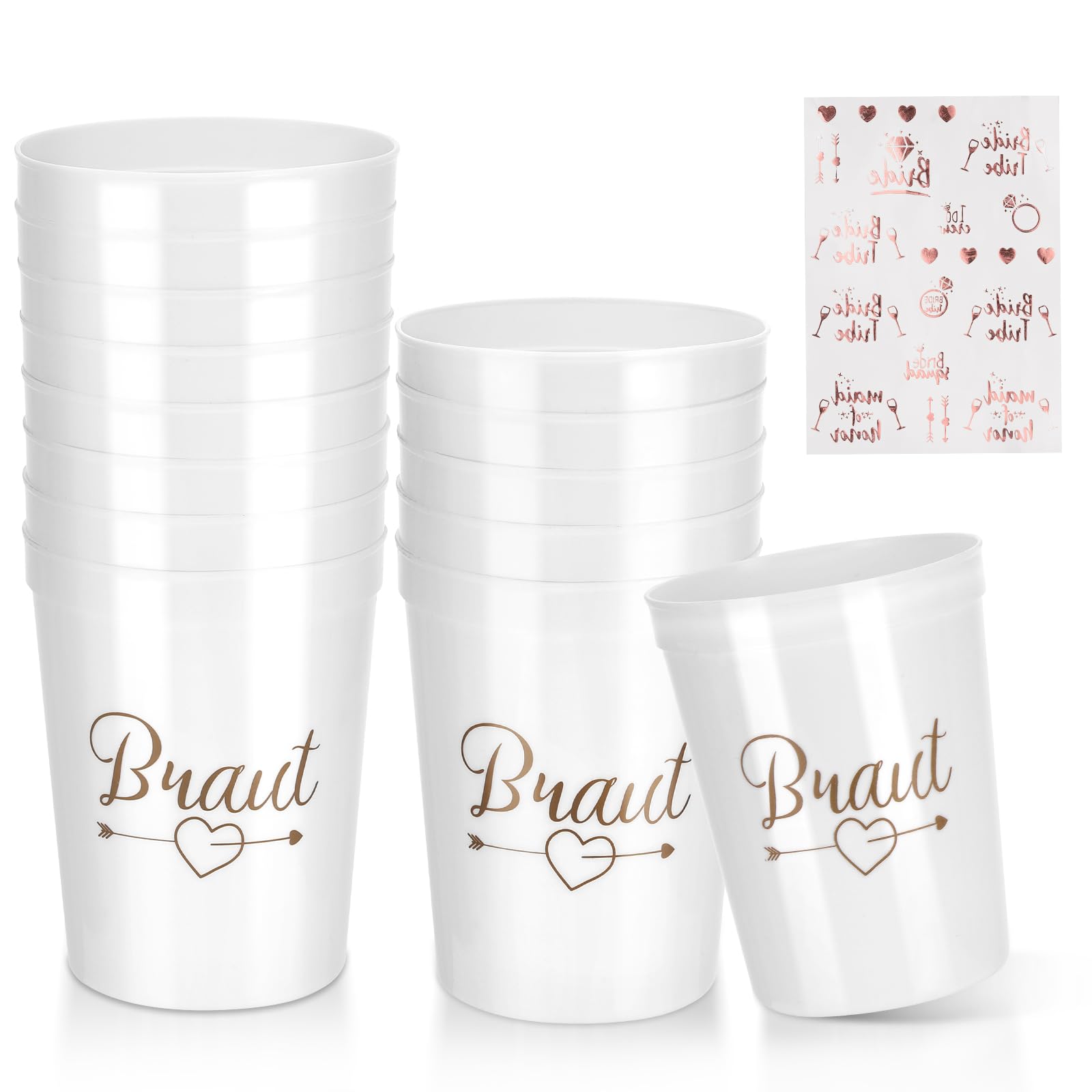 MICHIHOMIE 14 Stück JGA Becher, Braut und Team Braut Tassen mit Tattoos Set