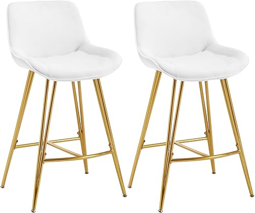 HEAH-YO Juego de 2 taburetes de bar modernos de terciopelo, taburetes de mostrador de 26 pulgadas con respaldo tapizado sin brazos con patas de
