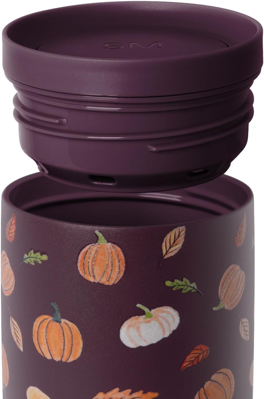 Simple Modern Halloween Signature Voyager | 16oz Travel Coffee Mug Tumbler with 360° Lid | Gifts for Women Men | Ceramic-Lined Insulated Stainless Steel Cold Brew Iced Coffee Cup | Pumpkin & Leaves - Image 4