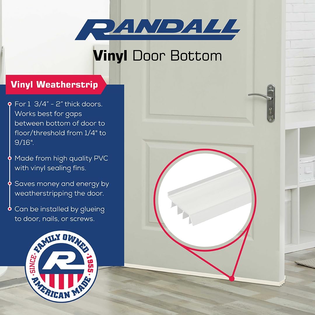 4 FT White Vinyl Door Bottom for 1 3/4"- 2" Thick Doors 4 FT P-12-WH