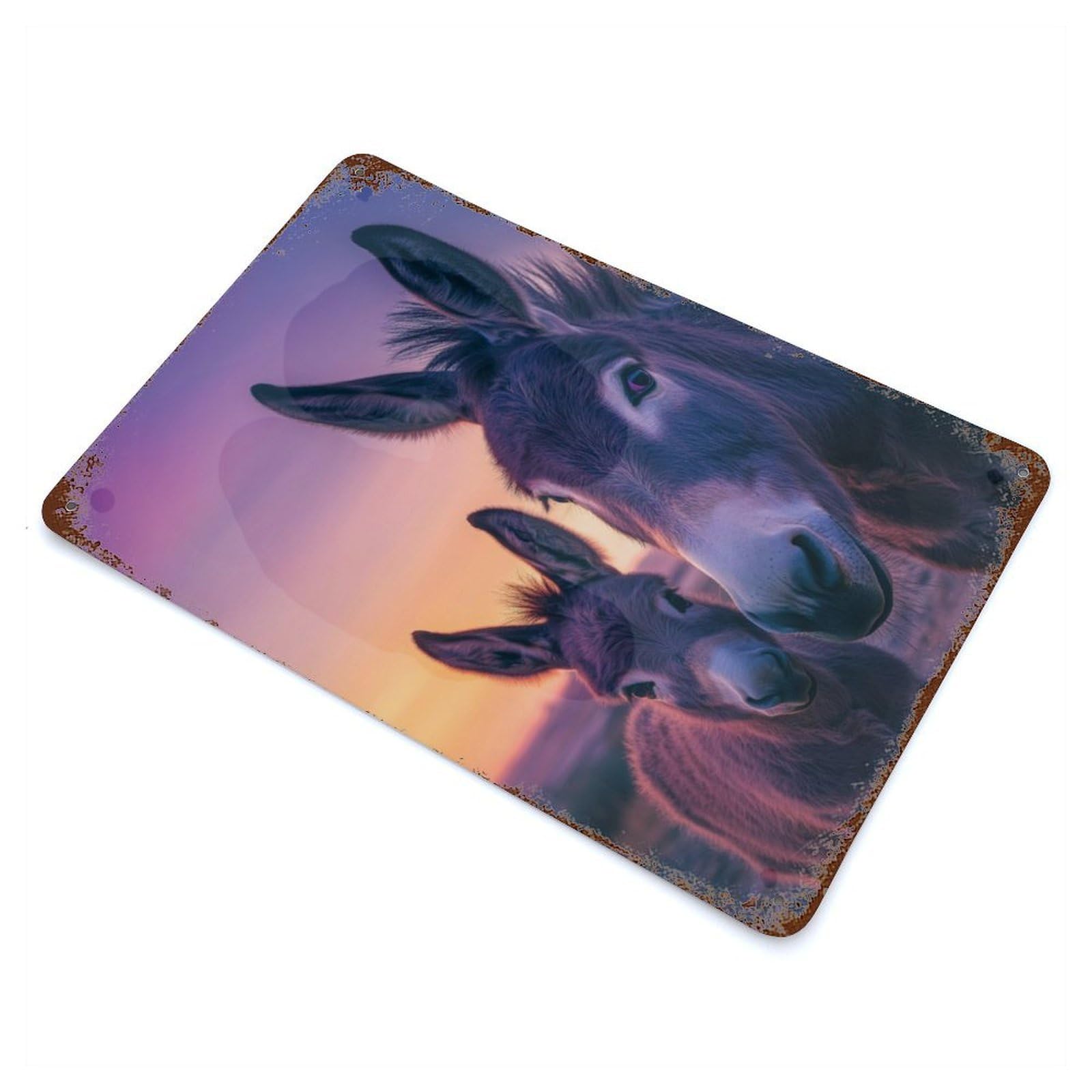Donkey Duo at Sunset Rust Effect Tin Sign 11.8"x7.9", Rustic Home Decor for Garage, Pub Or Kitchen