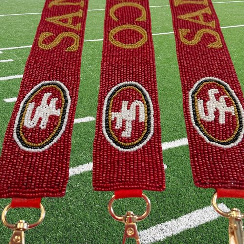 Lashicorn Beaded San Francisco Purse Strap Red and Gold Game Day Clear Handbag Replacement Strap Stadium Football 48” Gold Hardware Clips for Clear Bag2