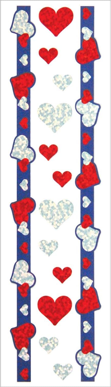 Hambly Prismatic Border Stickers, Red, Silver & Purple Hearts - 25 Sheets