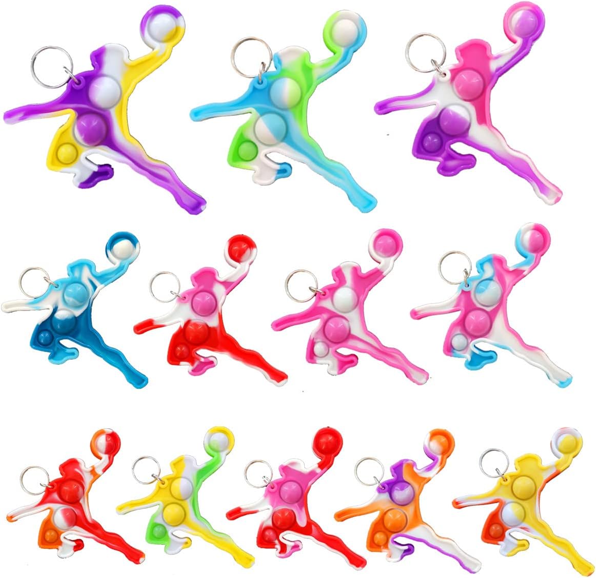 24 Packs Bulk Sports Backpack Mini Pop Keychain fidgets Bubble Toys Children Classroom Students Gifts from Teacher, Birthday summer party favors
