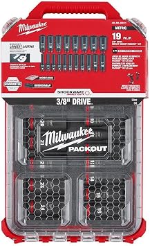 Milwaukee 4932480946 3/8 Drive Packout Deep Impact Shockwave Socket Set 19 Piece