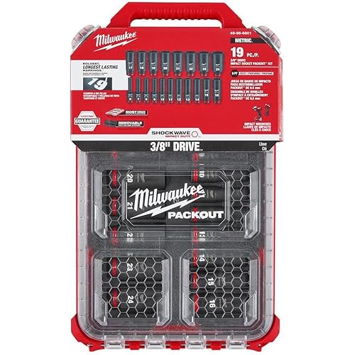 Milwaukee 4932480946 3/8 Drive Packout Deep Impact Shockwave Socket Set 19 Piece