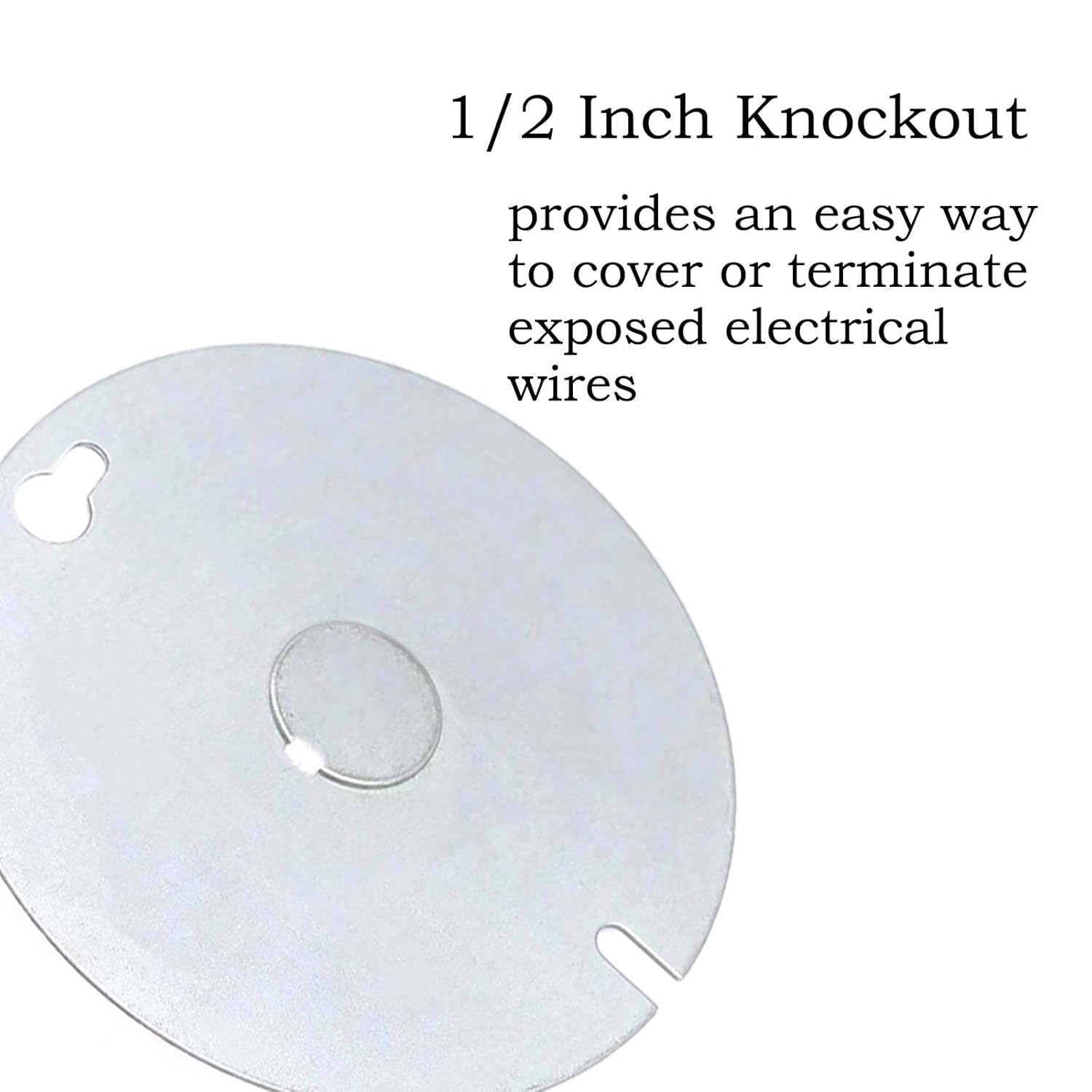 4 Packs Round Electrical Box Cover with 1/2 Inch Knockout, 4 Inch Metal Junction Box Covers, Flat Outlet Box Cover for 4 inch Octagonal Box and Round Box