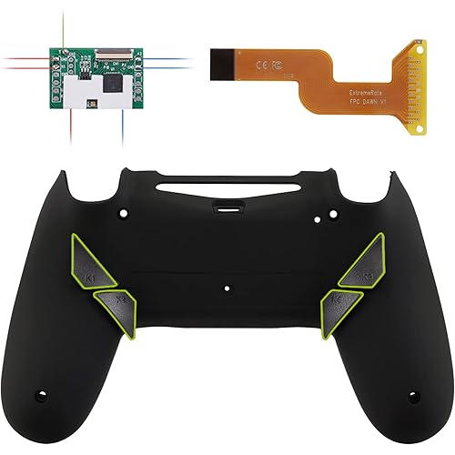 eXtremeRate Soft Touch Black Dawn Programable Remap Kit for PS4 Controller with Upgrade Board & Redesigned Back Shell & 4 Back Buttons - Compatible with JDM-040/050/055 - Controller NOT Included