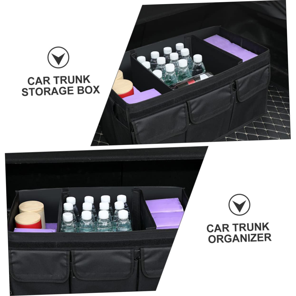 Zerodeko Organizer Box per Bagagliaio Auto, Scatola Organizer Oxford Nero, Grande Capacità, Pieghevole e Pratica per Riordino Rapido in Auto e Casa