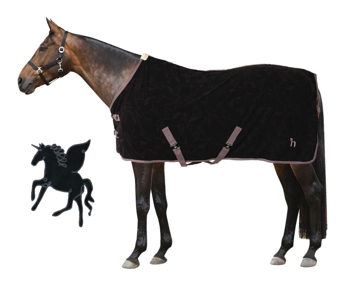 NETPROSHOP Fleece Abschwitzdecke Pony Shetty Pegasus Print Anti-Pilling Atmungsaktiv Schweifriemen Doppelschnallen Gr.75-135, Groesse:105, Farbe:Flint Purple