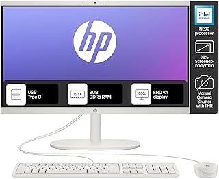 HP All-in-One, Intel N200 (8GB DDR5, 512GB SSD) 21.45'' (54.5 Cm), FHD, Win11, White, 4.17 Kg, Intel UHD Graphics, 720P HD Camera W/Privacy Shutter, Dual Speakers, Dg0154In