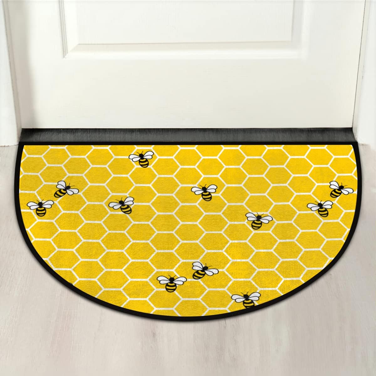 Honeycomb Bee Half Round Door Mat, Animal Yellow Honeybee Welcome Mat for Front Door Non-Slip Entryway Rug Floor Doormat for Inside Entry Bedroom Bathroom Kitchen Garage Patio,24"x 36"