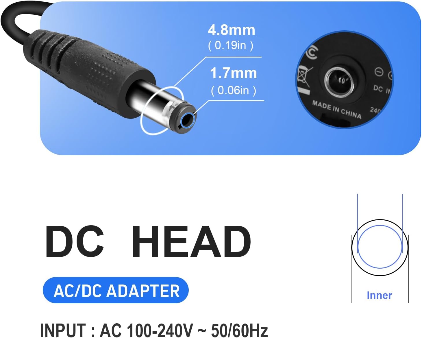 NDEN 15V Replacement Charger Cord Compatible with Theragun Mini, Prime Massage Gun, 4.8mm x 1.7mm Barrel Plug, 4.9ft Power Adapter