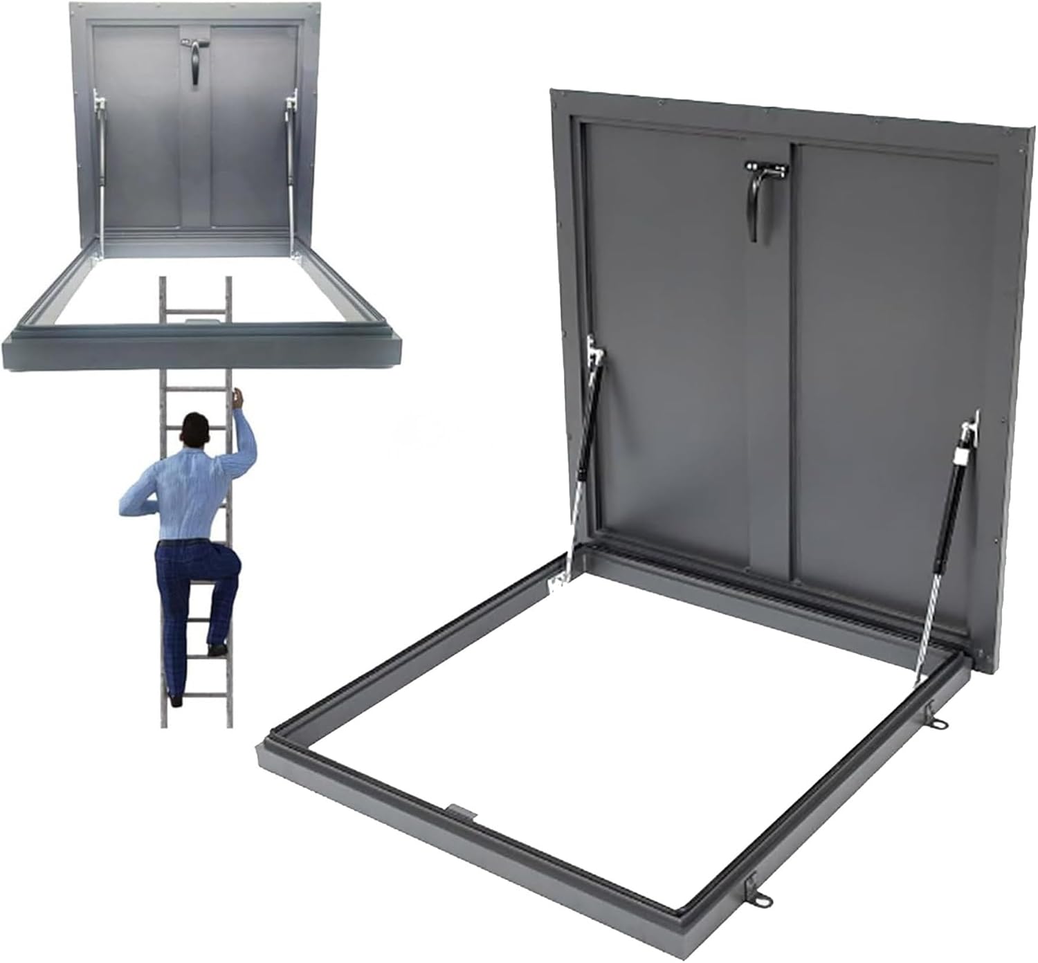 Customizable Heavy-Duty Roof Access Hatch Skylight - Easy Open Sealed Attic Cover with Support Rods for Warehouses - Durable White, 45x45cm (17.7x17.7in)