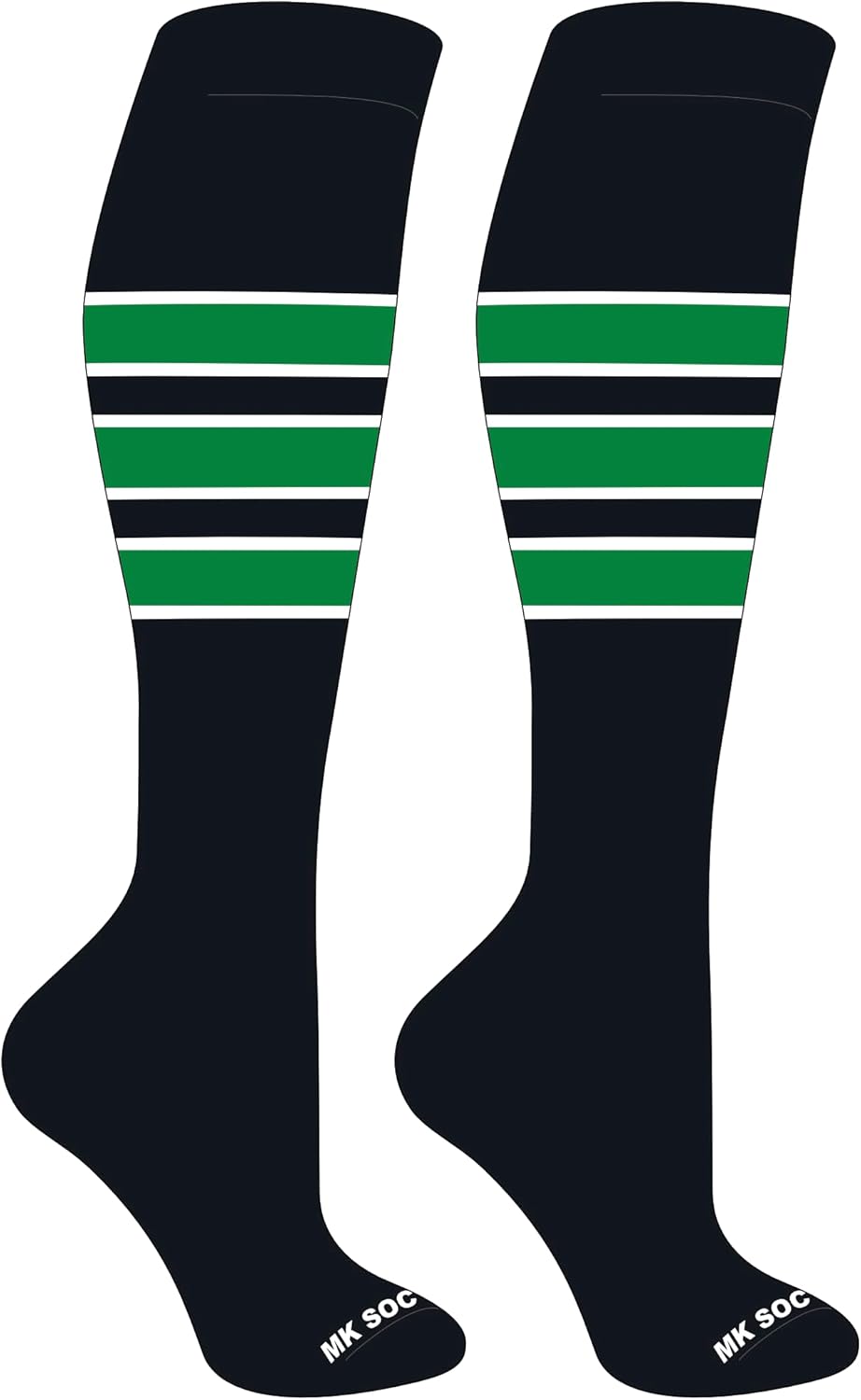 Competitor Knee High Baseball, Football Socks - Black White Kelly Green
