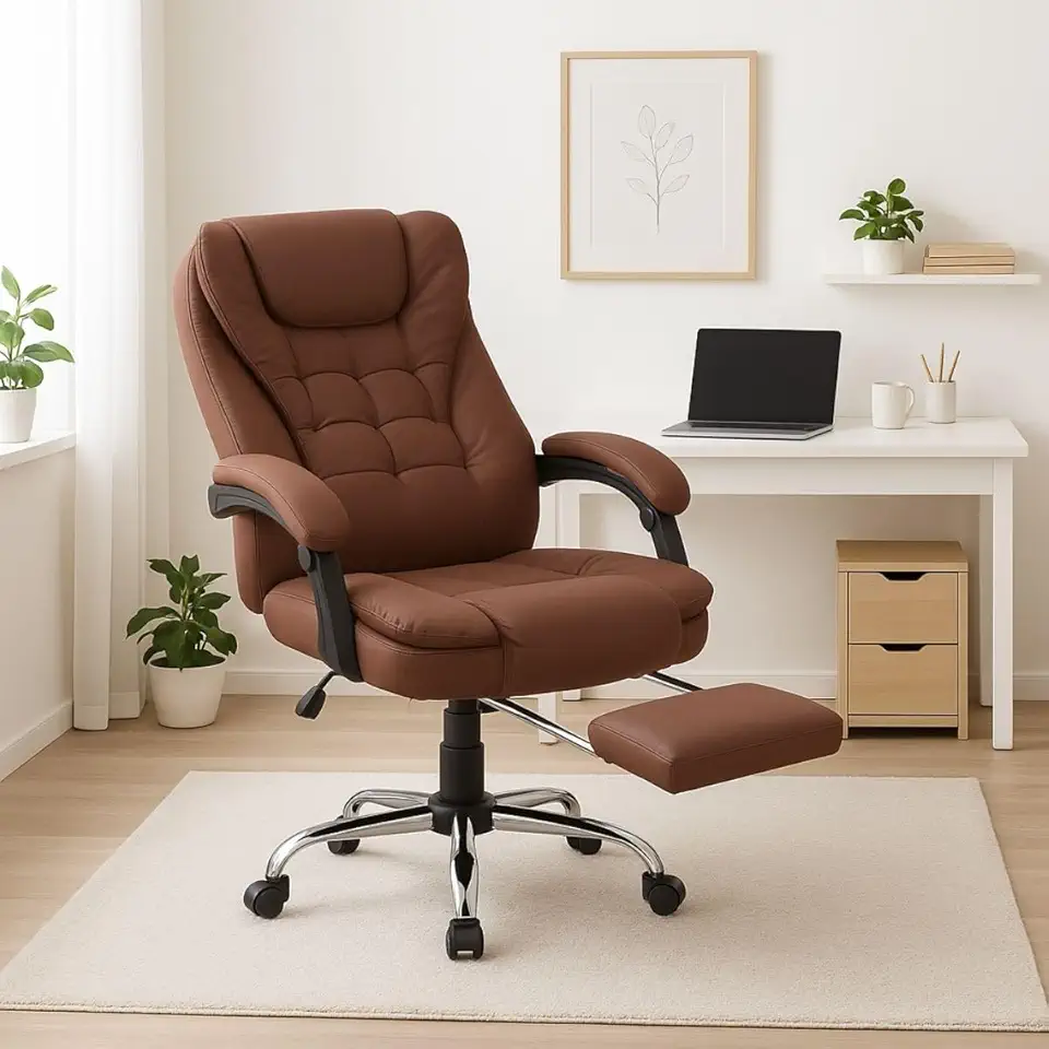 Cadeira De Escritório Itália Presidente Ergonômica Couro Sintético Encosto Ajustável Com Trava E Apoio Para Pés Cor Marrom Luvinco