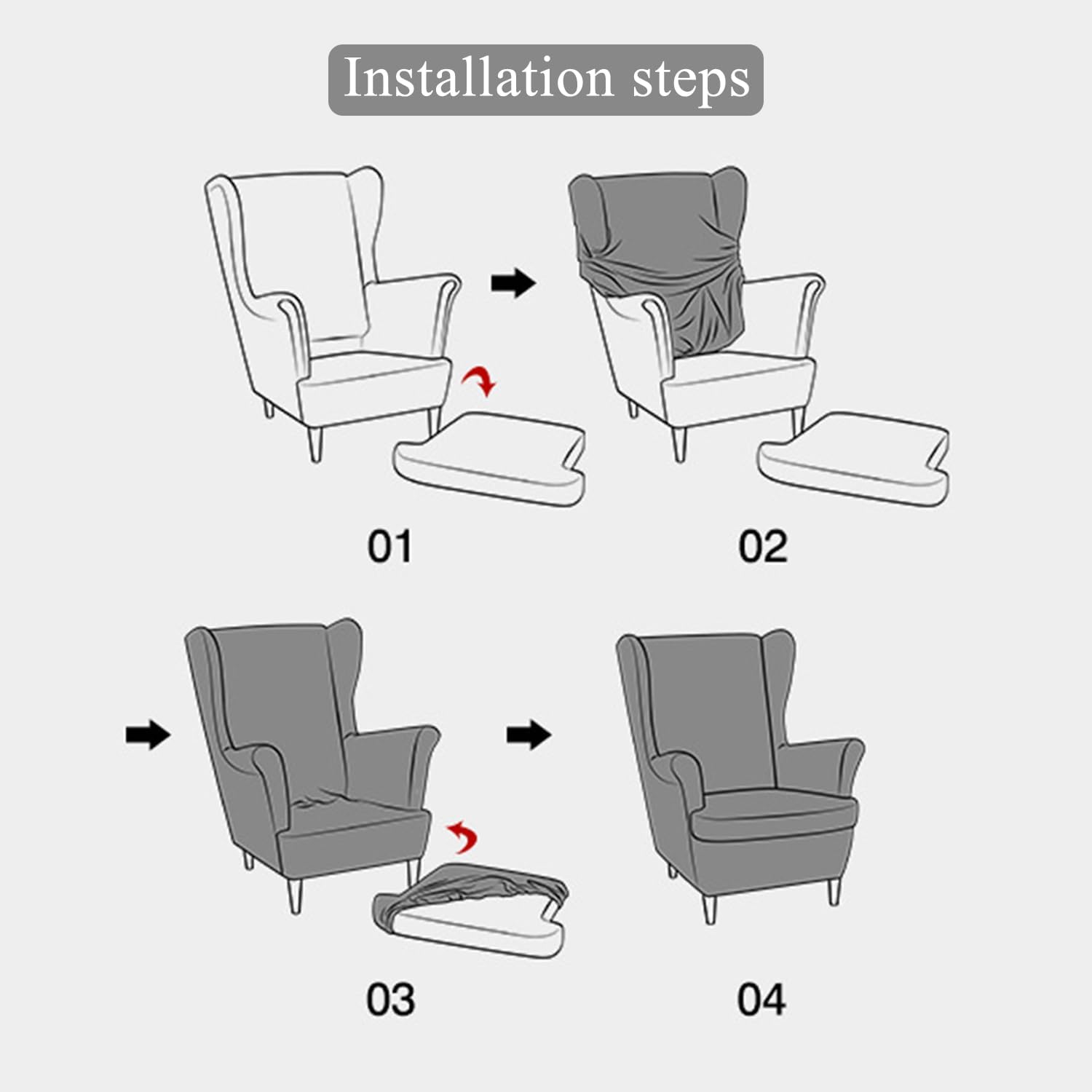 Wingback Chair Cover Stretch Wing Chair Slipcover with Arm 2Pcs Non-Slip Armchair Cover Soft Wingback Armchair Slipcover Furniture Protector for Living Room Hotel,White,2pcs