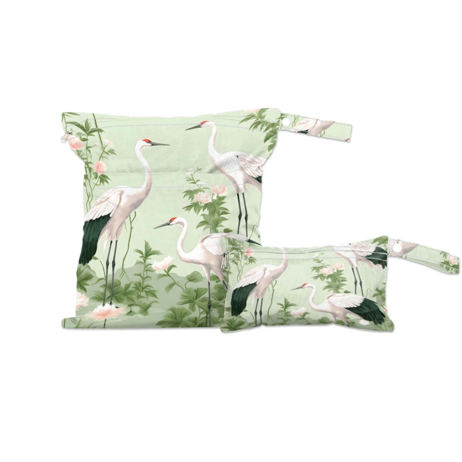 GzLeyigou 2 Set Bird Crane Wet Dry Bags for Baby Cloth Diapers Waterproof Reusable Storage Bag for Travel,Beach,Pool,Daycare,Stroller,Gym,Laundry,Dirty Clothes,Swimsuits Wet Clothes, Crane Wet Bag