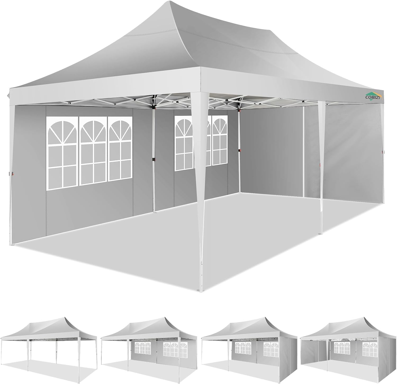 COBIZI Pavillon 3x6,Faltpavillon 3x6 Wasserdicht Stabil Winterfest, Sofort aufklappbare Vordächer Outdoor Gartenzelt mit 6 Seitenteilen, für Party Garten Festival, Weiß | Upgrade 210D Oxford-Gewebe (UPF50+), höhenverstellbar 300-320cm, für Garten/Partys/E