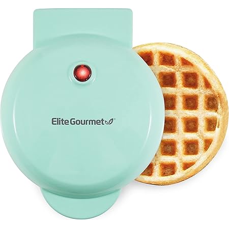 Elite Gourmet EWM013M# Electric Nonstick Mini Waffle Maker, 1-Inch Thick Waffles, Compact Design, Hash Browns, Keto, Snacks, Sandwich, Eggs, Easy to Clean, Mint