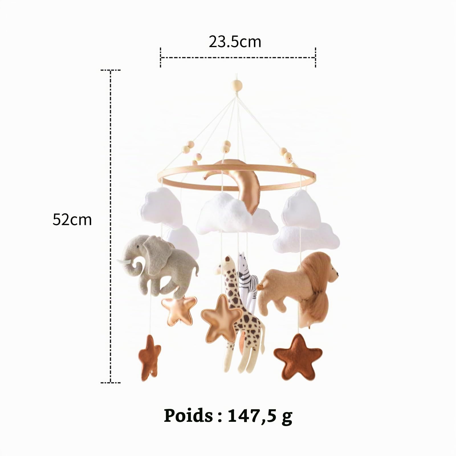 Mobile Safari pour berceau – Mobiles de berceau pour bébé – Fabriqué à la main en feutre pour décoration de chambre d'enfant et cadeau de douche