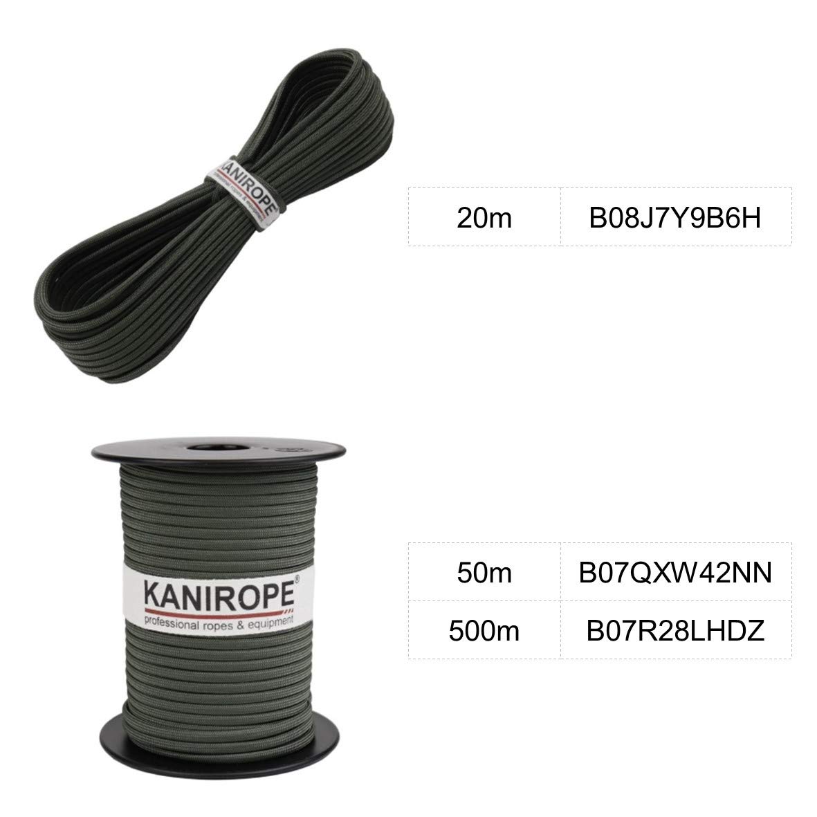 Kanirope® Paracord XPRO ø3,8mm 500m Oliv 32-Fach geflochten