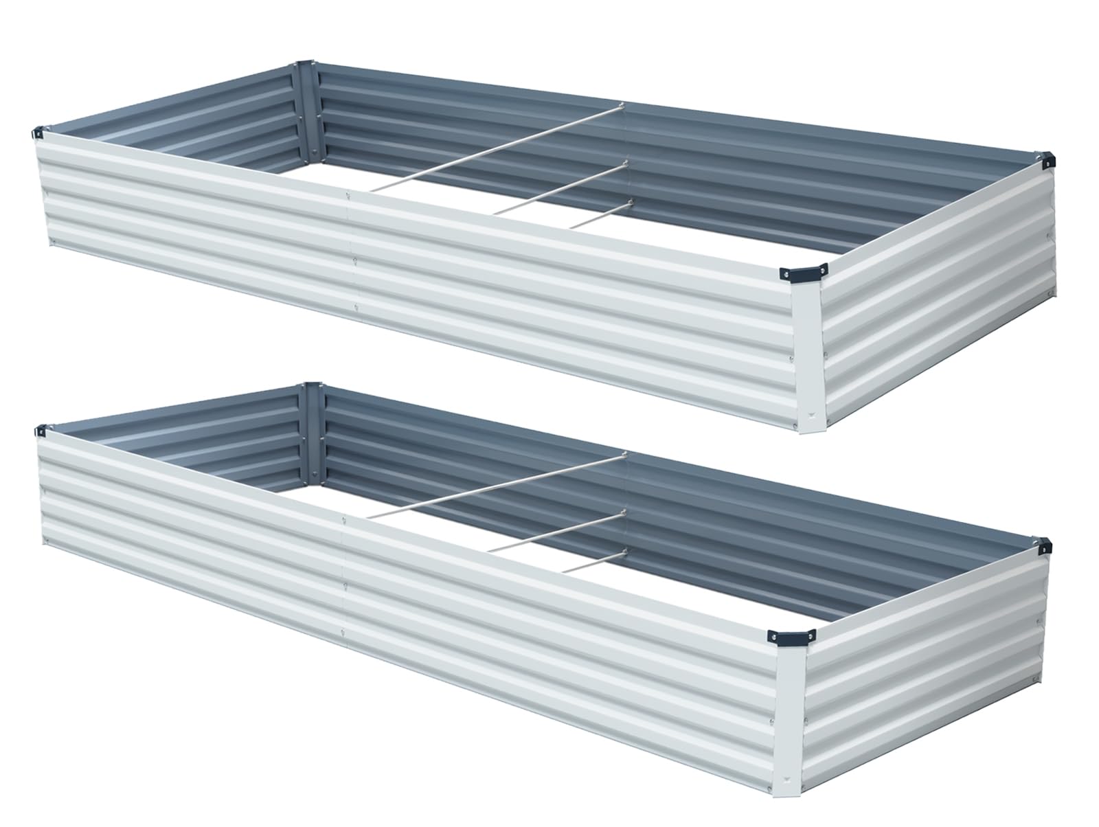 8x2x1ft Galvanized Raised Garden Bed 2PCS Set Outdoor Metal Plant Box Kit for Gardening Vegetables (Beige, 2Pack)