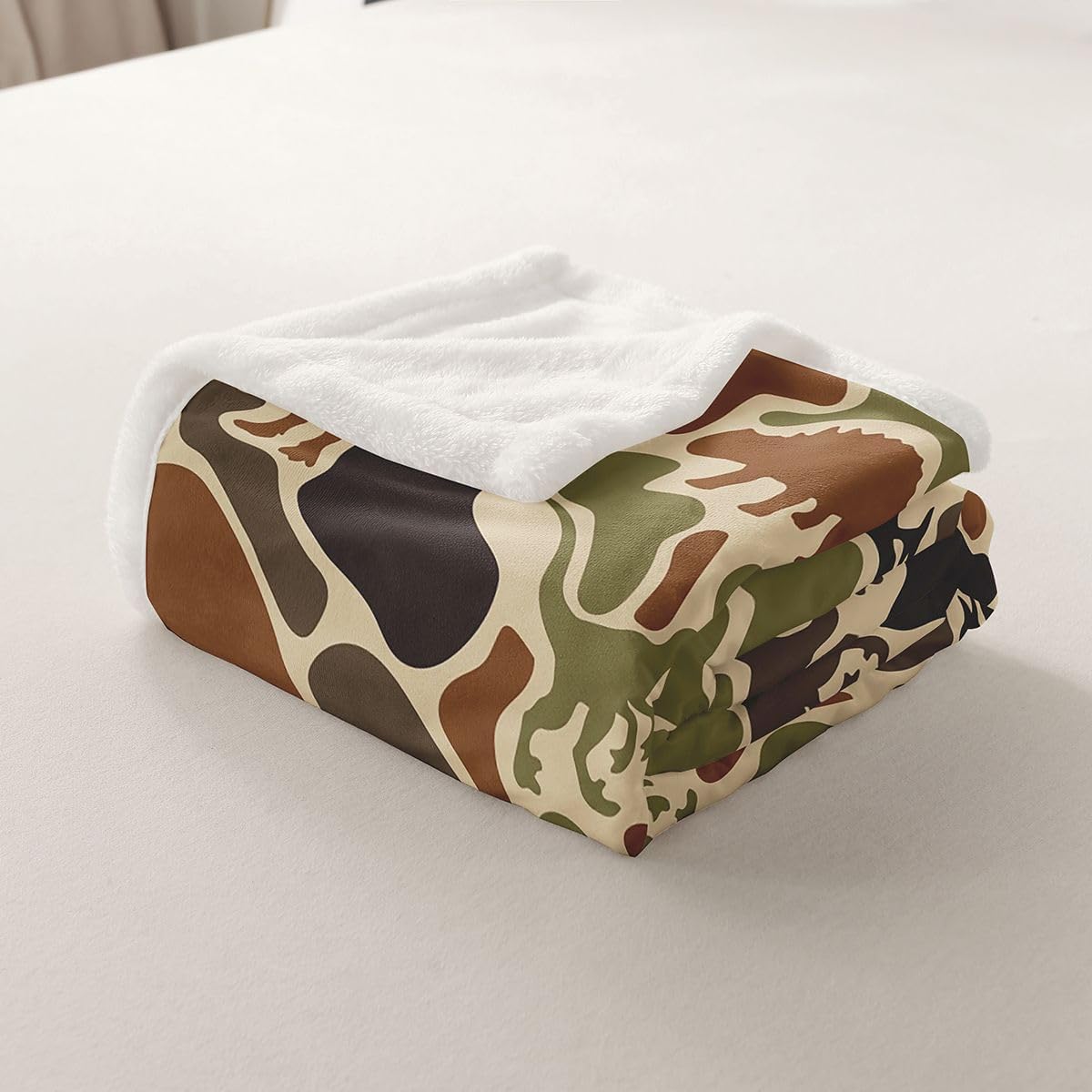 Feelyou Camo Dinosaur Fleece Throw Blanket Green Brown Camouflage Sherpa Blanket for Kids Plush Fuzzy Dino Animal Twin 60"x80" 3D Digital for Bed Couch Chair Living Room Wildlife Bedroom Decor image 3