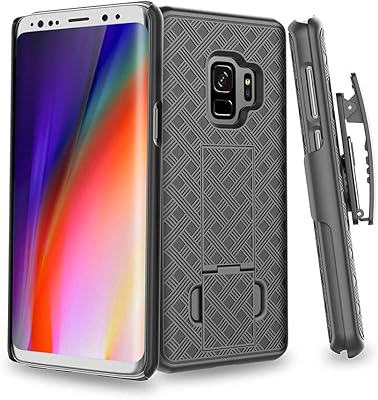 Customerfirst for Samsung Galaxy S9 Plus Rubberized Slim Armor Shell Swivel Black Hybrid Holster Cover + Belt Clip for Galaxy S9+ Plus (SM-G965)