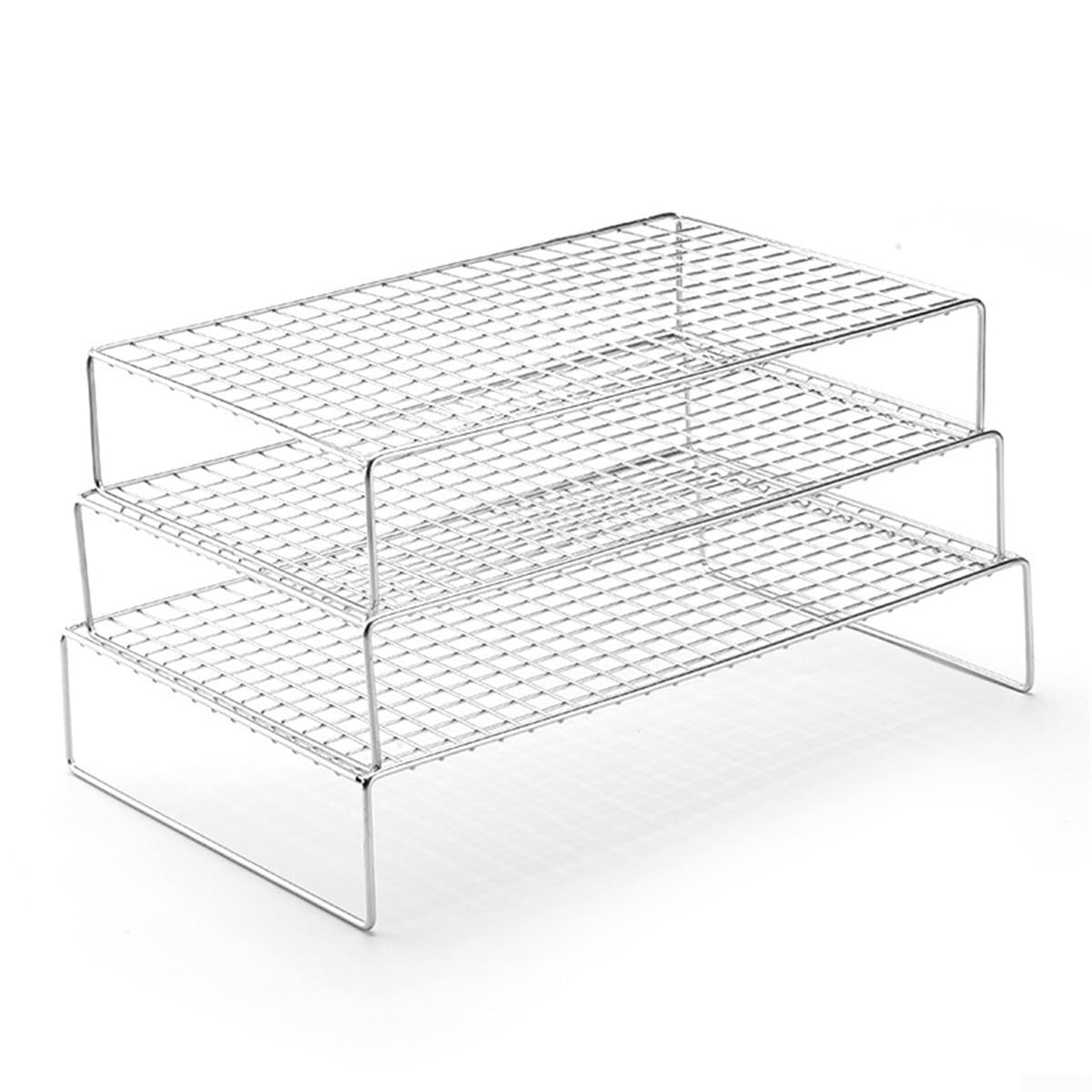 Juego de estantes de enfriamiento apilables de 3 niveles de acero inoxidable para horno, bandeja de media hoja, pizza, pan, galletas, apto para lavavajillas, plateado