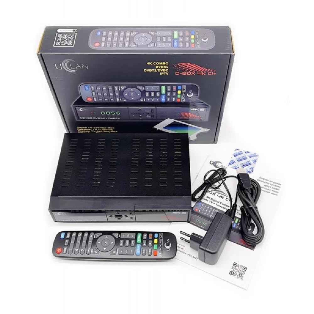 UCLAN D-Box 4K UHD Combo Receiver mit CI+ Schacht & Kartenleser, Sat- Kabel- & DVB-T2 Receiver für CI Plus, für Satellitenschüssel Kabelfernsehen & DVBT2, HDMI, Multistream + M@tec HDMI Kabel
