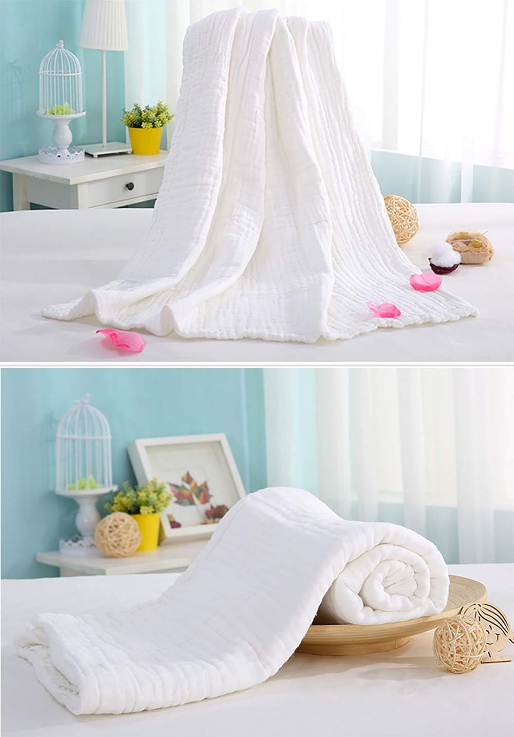 Baby Bath Towel Washcloths 6 Layers Cotton Gauze White