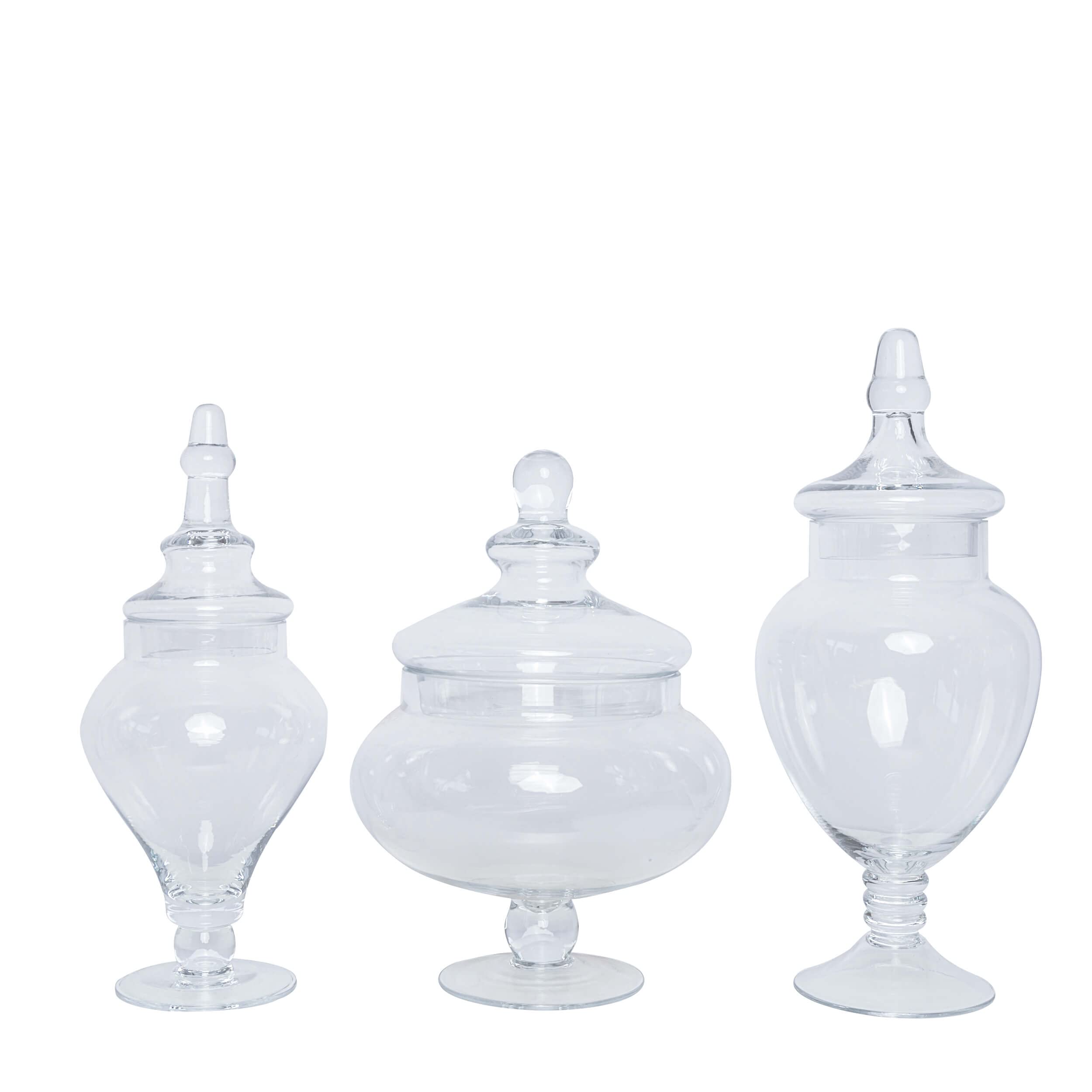 Tableclothsfactory Set of 3 Clear Apothecary Glass Candy Jars with Lids - 12